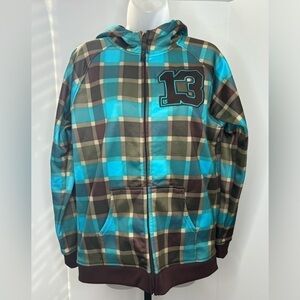 Burton Dryride Hoodie Youth Size XL 18 Blue And Brown Plaid Fleece Lined‎ #13